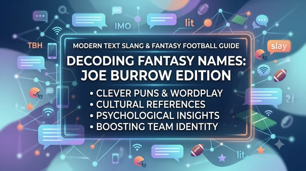 Create an elegant, professional, and high-quality digital banner that visually represents the concept of modern text slang, with a particular focus on fantasy-names-joe-burrow. The image should be 16:9 px and tailored to fit the needs of a website header or educational blog post. The overall design should feel fresh, vibrant, and informative and write text in the center of the image. remove everything around just write text in center.